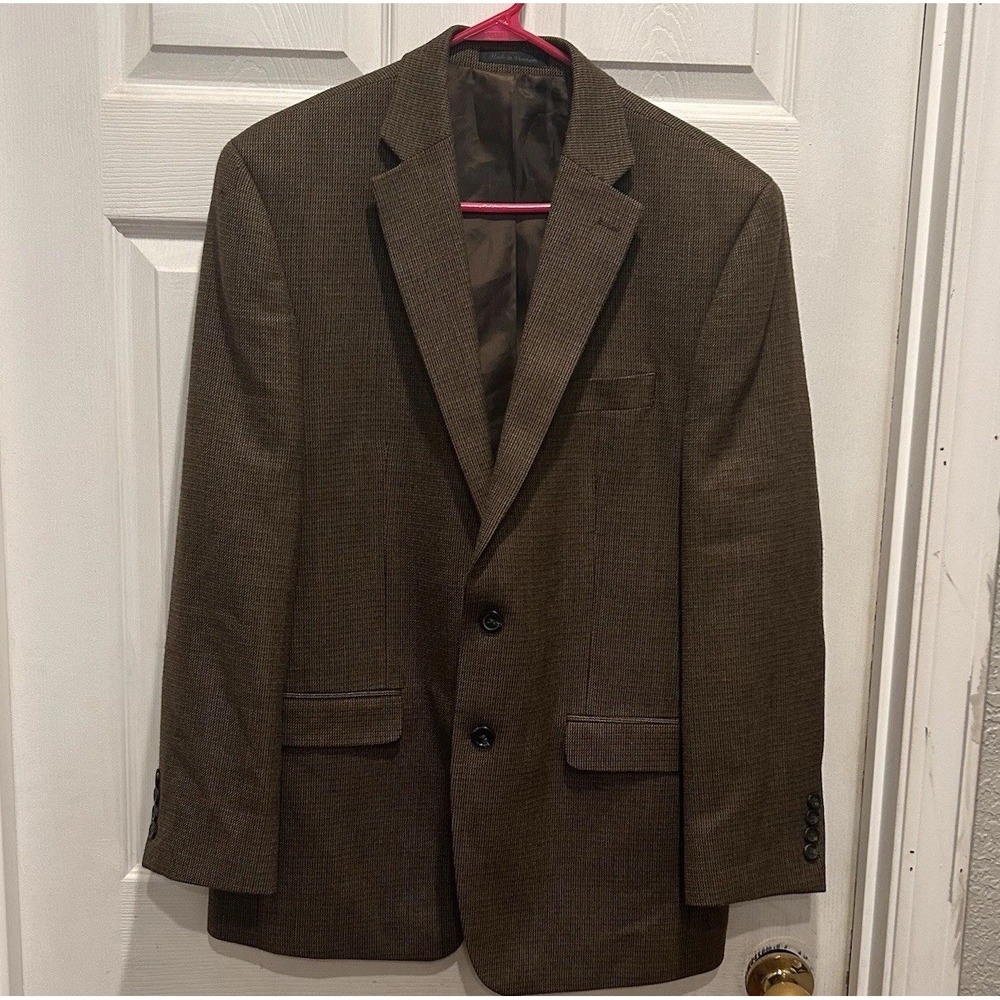 Vintage Chaps Mens 100% Wool Blazer Brown 40R‎ Mini Check